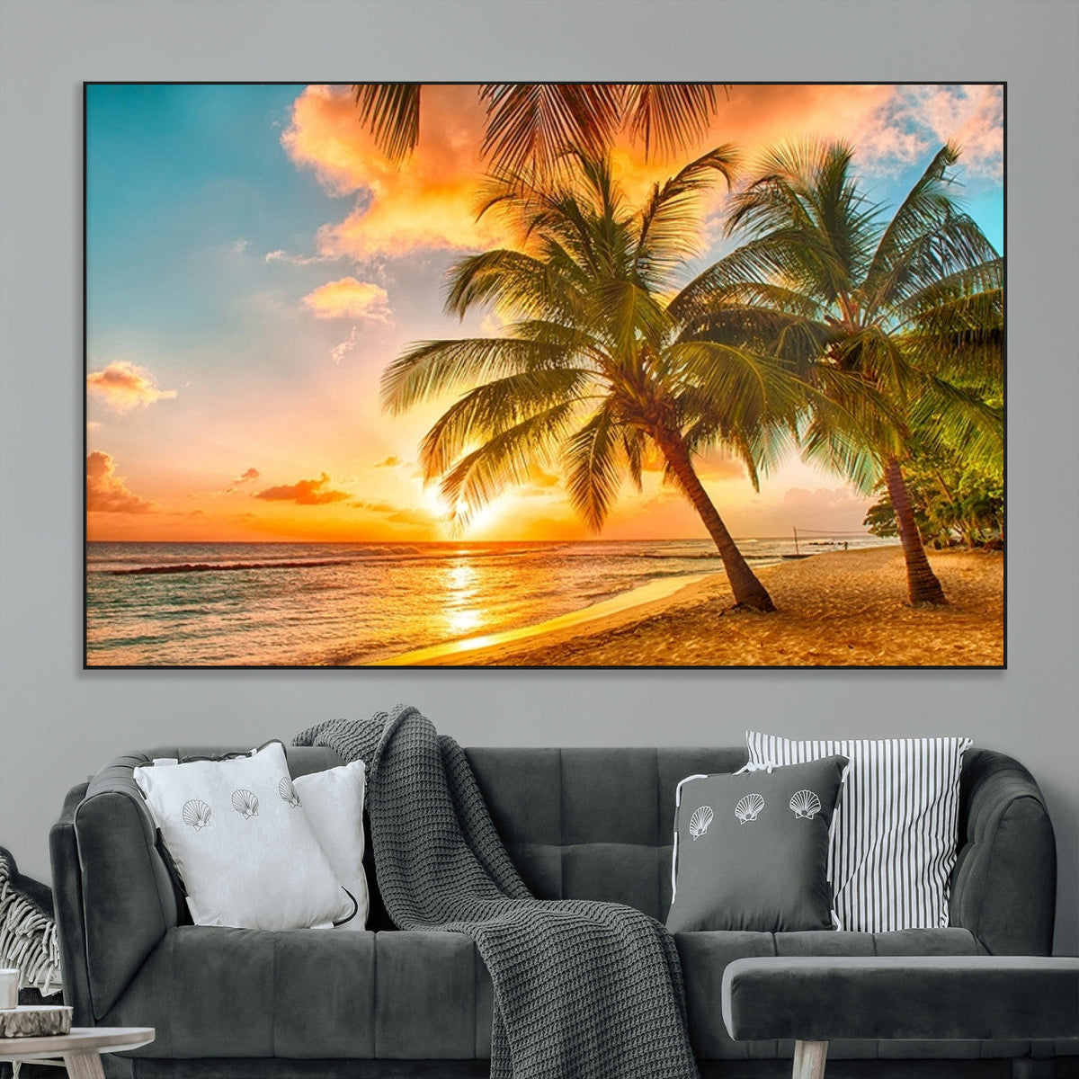 Tropical Sunset Beach Canvas Wall Art Print – Vibrant Palm