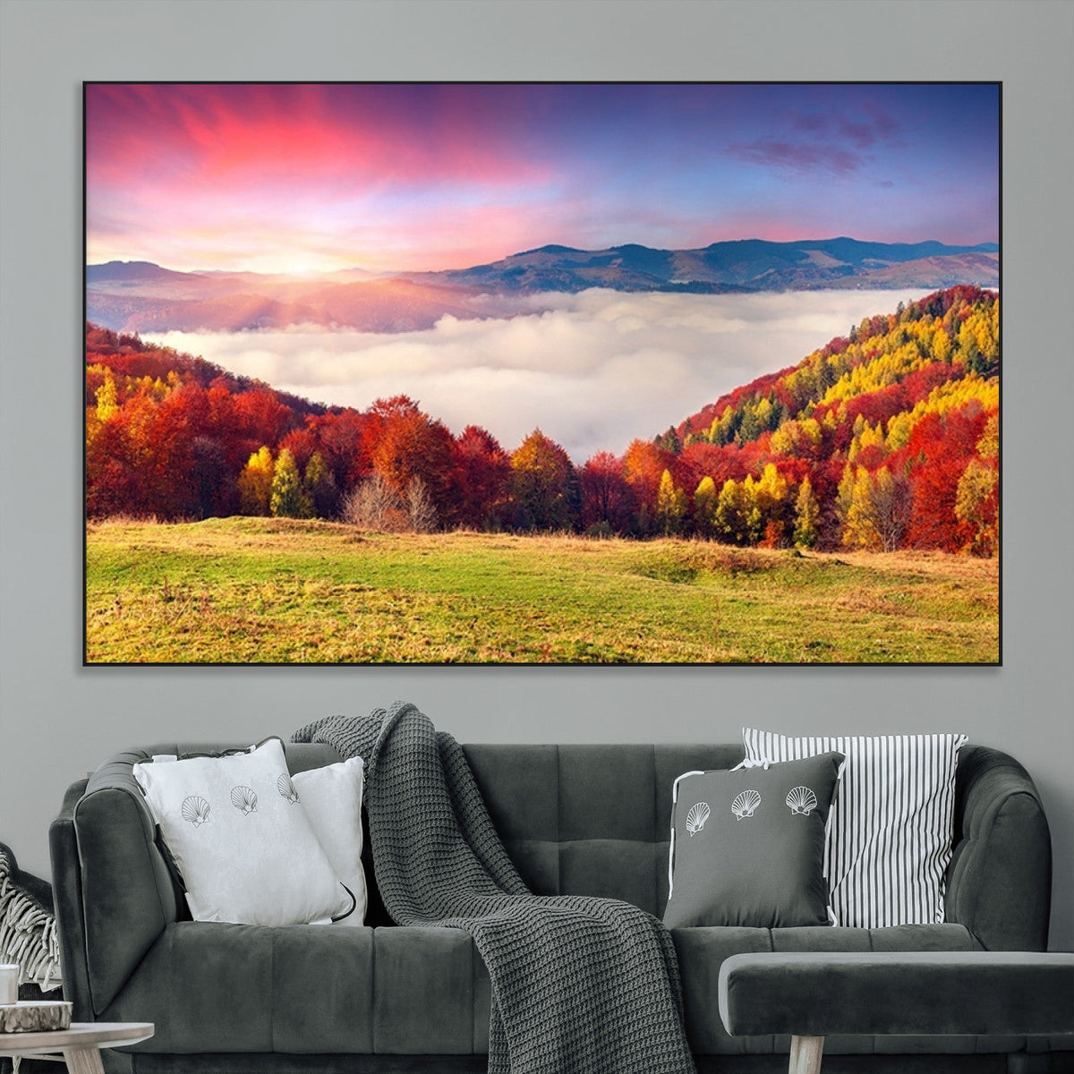 Autumn Mountain Foggy Landscape Wall Art Canvas Print |