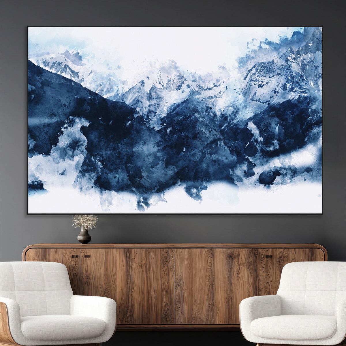 Abstract Blue Mountain Canvas Wall Art – Modern Triptych