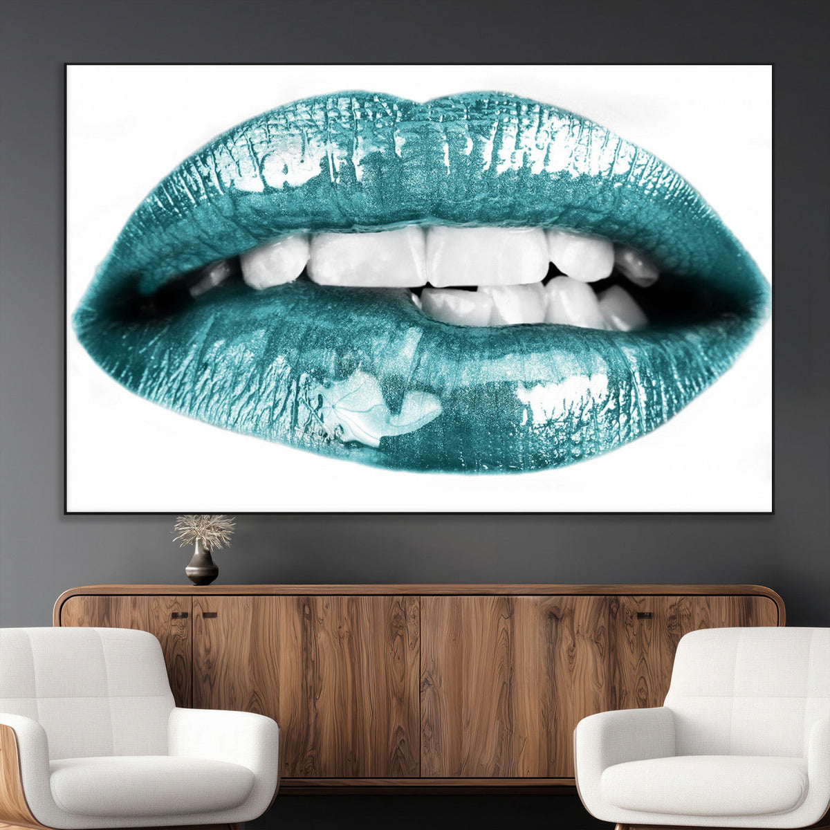 Blue Lips Wall Art Canvas Print