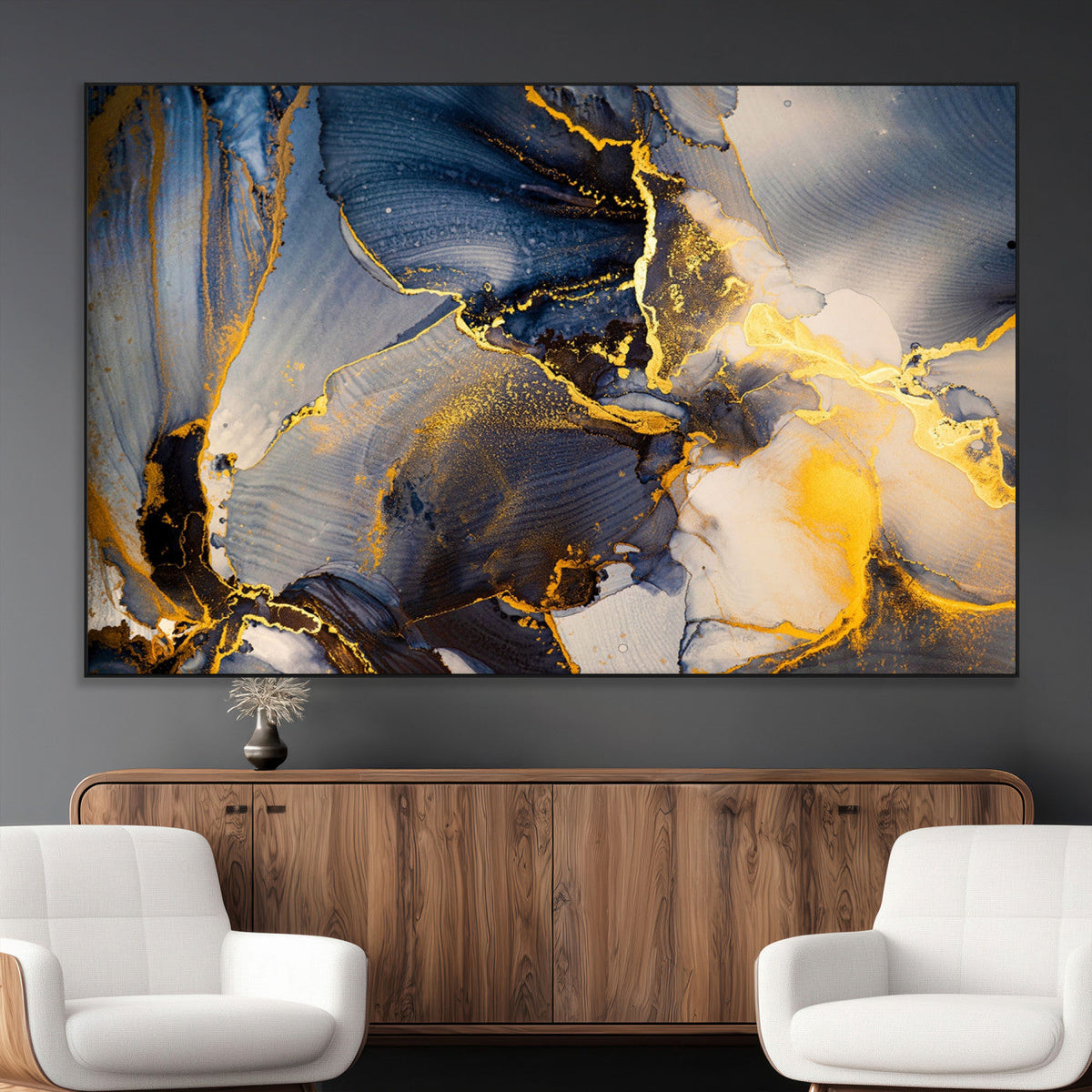Large Abstract Wall Art Print - Gold and Blue Abstract