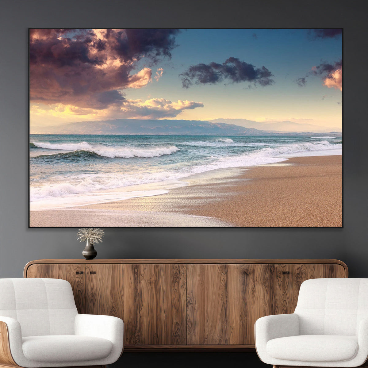 Cloudy Weather Beach Sunset Canvas Print | Sunrise Wall Art