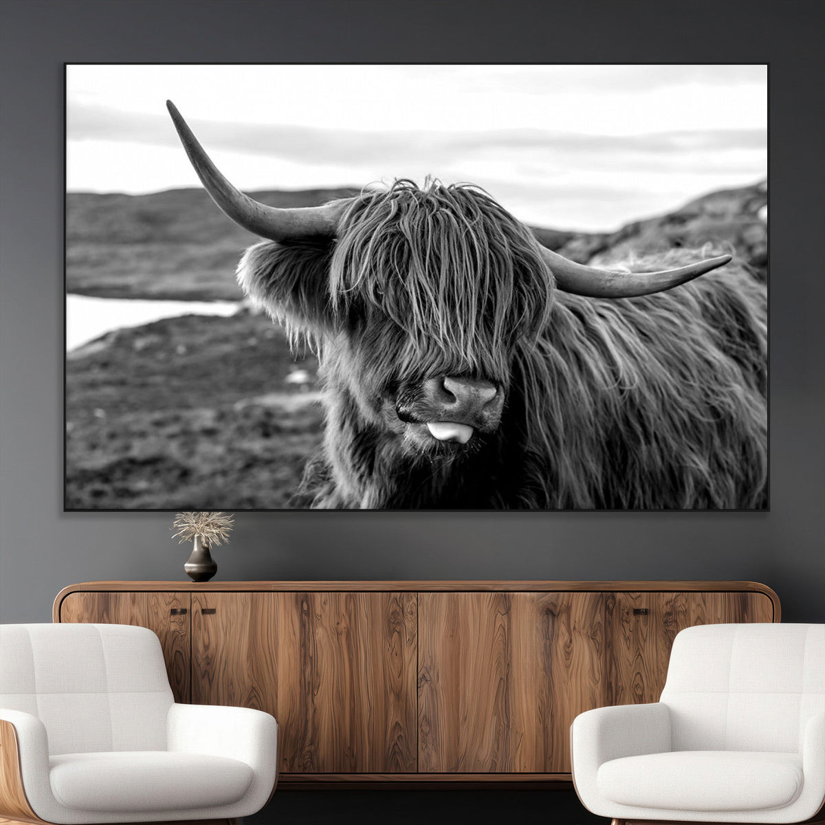 Longhorn Steer Canvas Print Wall Art, Highland Cow Canvas