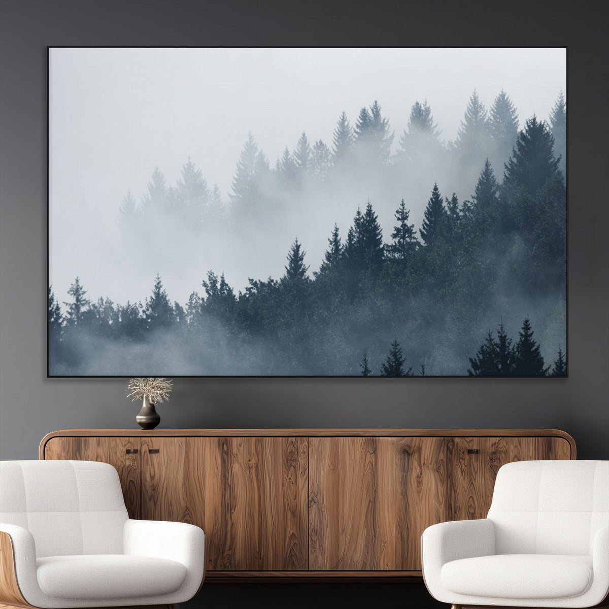 Foggy Pine Forest Wall Art Canvas Print