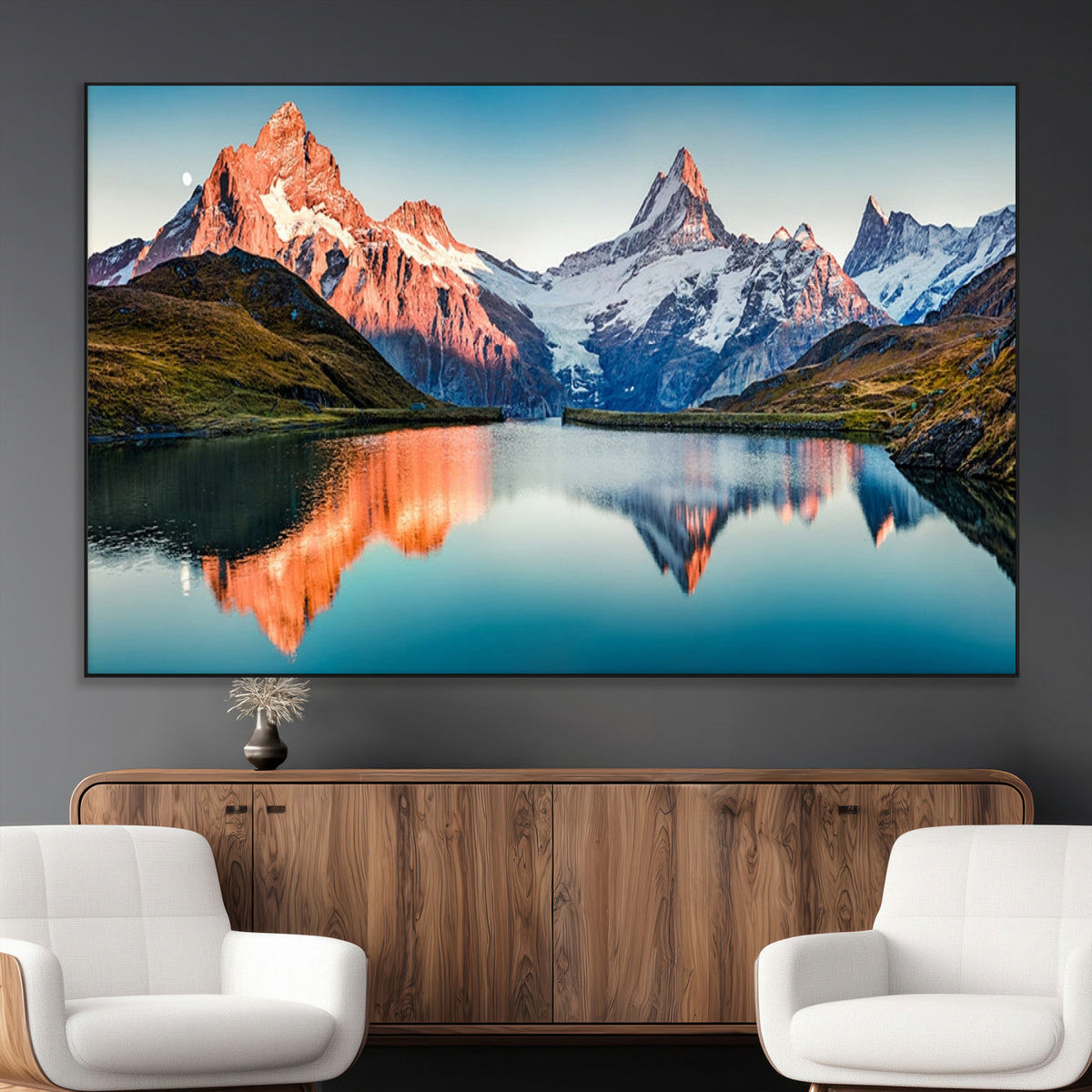 Landscape Mountain and Lake View Wall Art Canvas Print