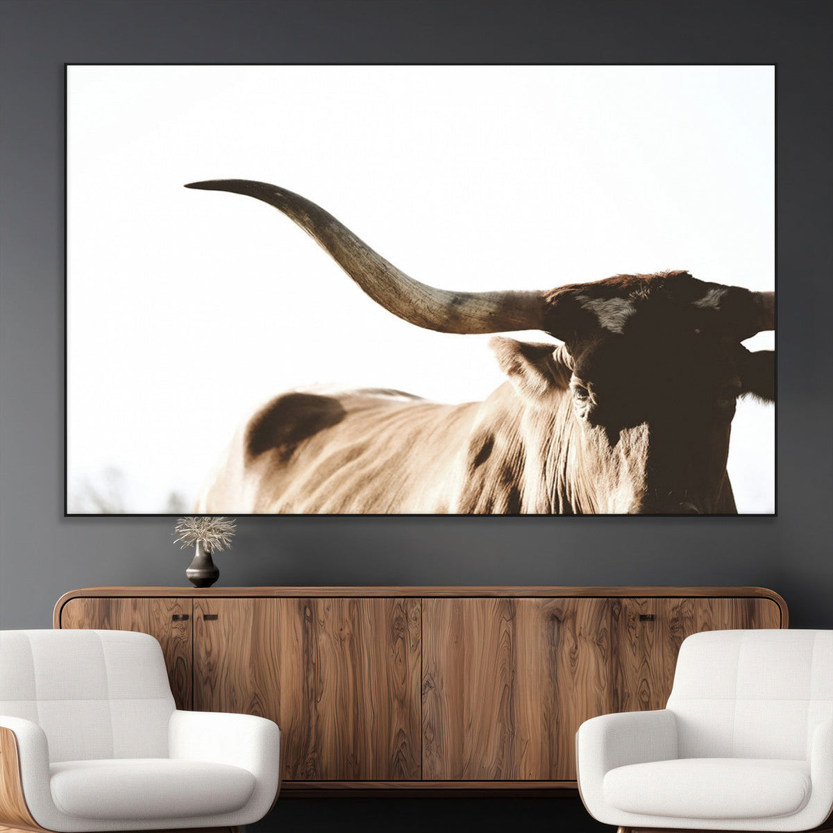Texas Longhorn Wall Art Canvas Print | 3-Panel Large