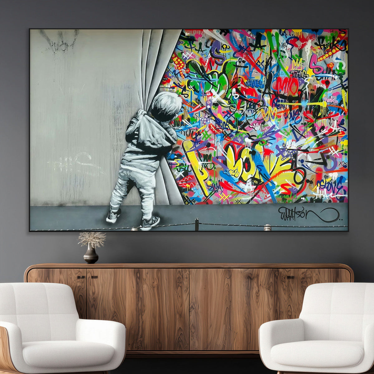 Banksy Colorful Street Graffiti Canvas Wall Art Print,