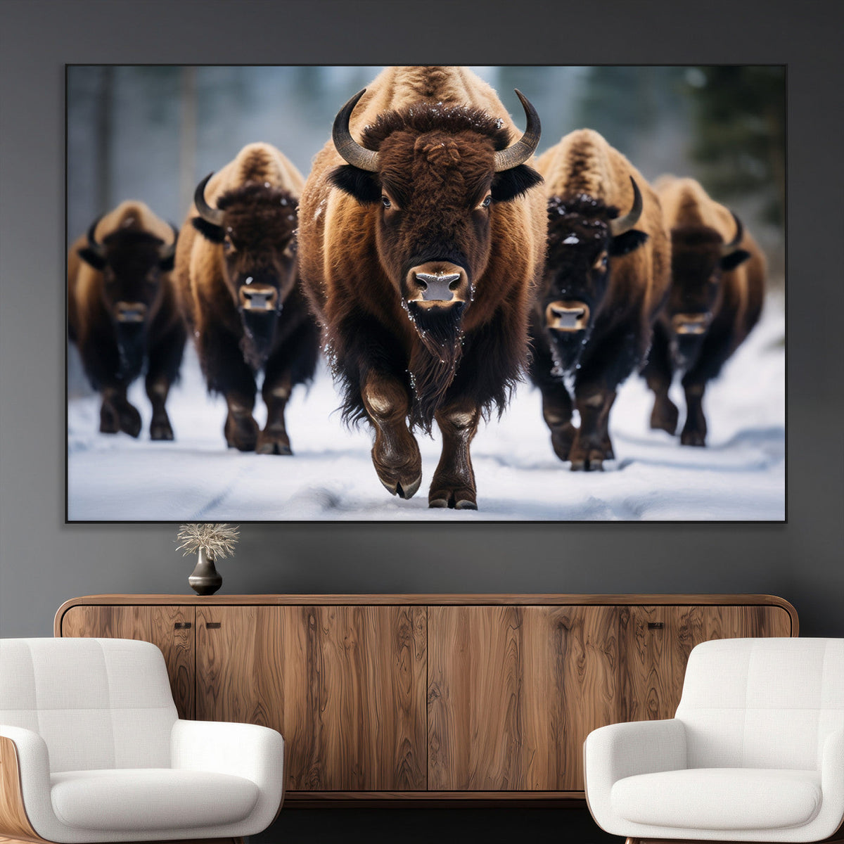 Buffalo Wall Art Canvas Print, American Bison Herd Wall Art
