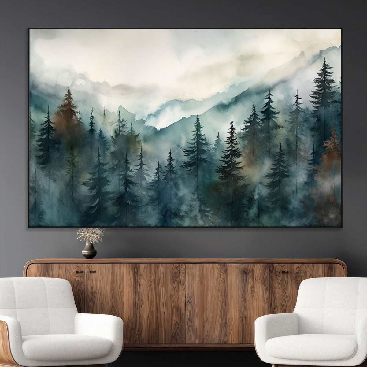 Serenity Forest Wall Art Canvas | Foggy Mountain Landscape