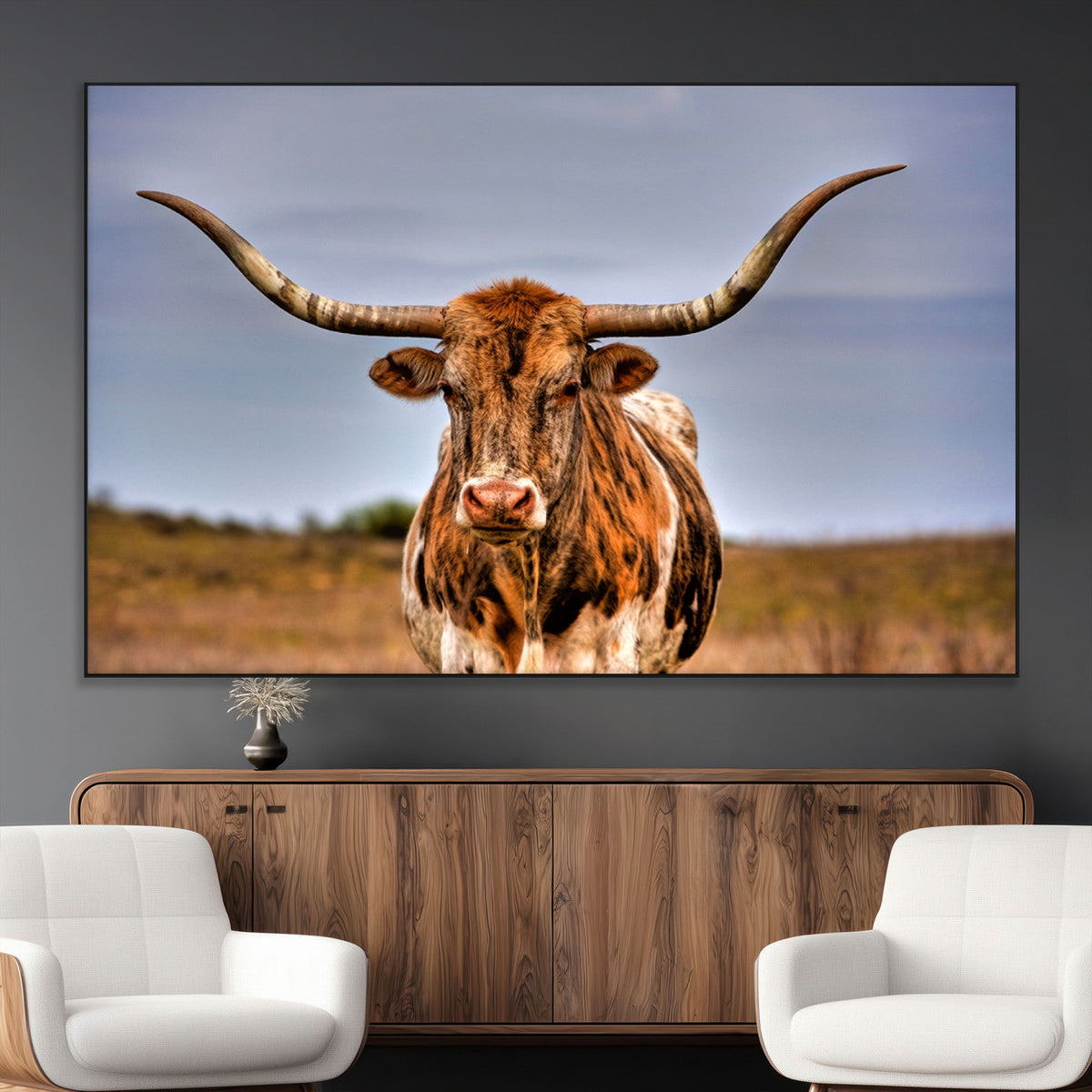 Texas Longhorn Wall Art Print, Framed Longhorn Cow Wall Art