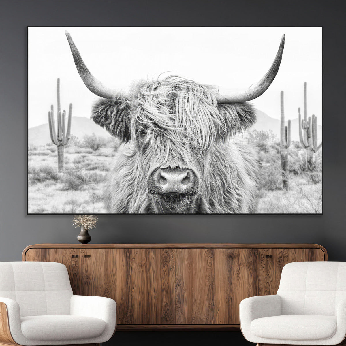 Rustic Charm | Cow Longhorn Black White Bighorn Wall Art