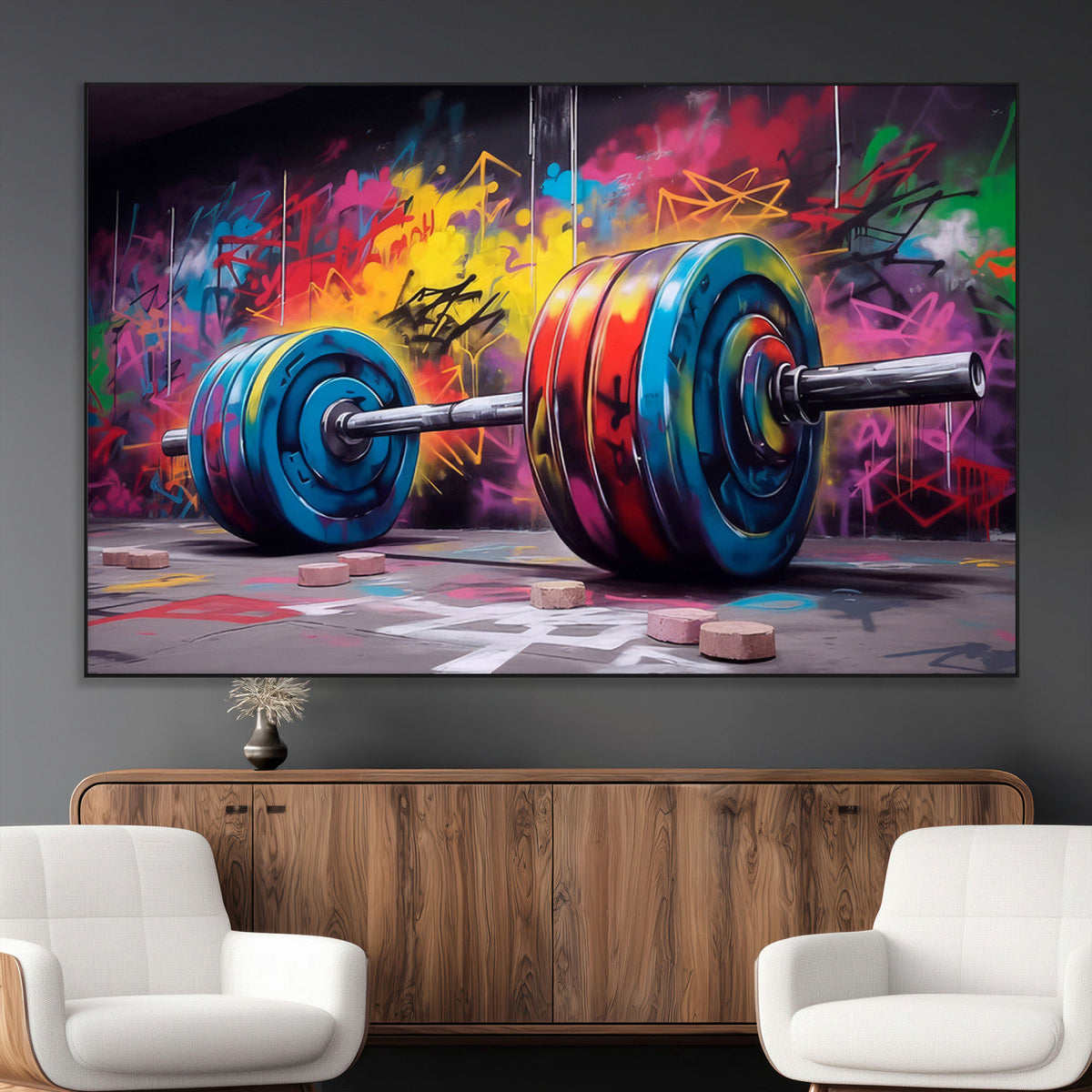 Abstract Graffiti Barbell Canvas Wall Art – Urban Fitness