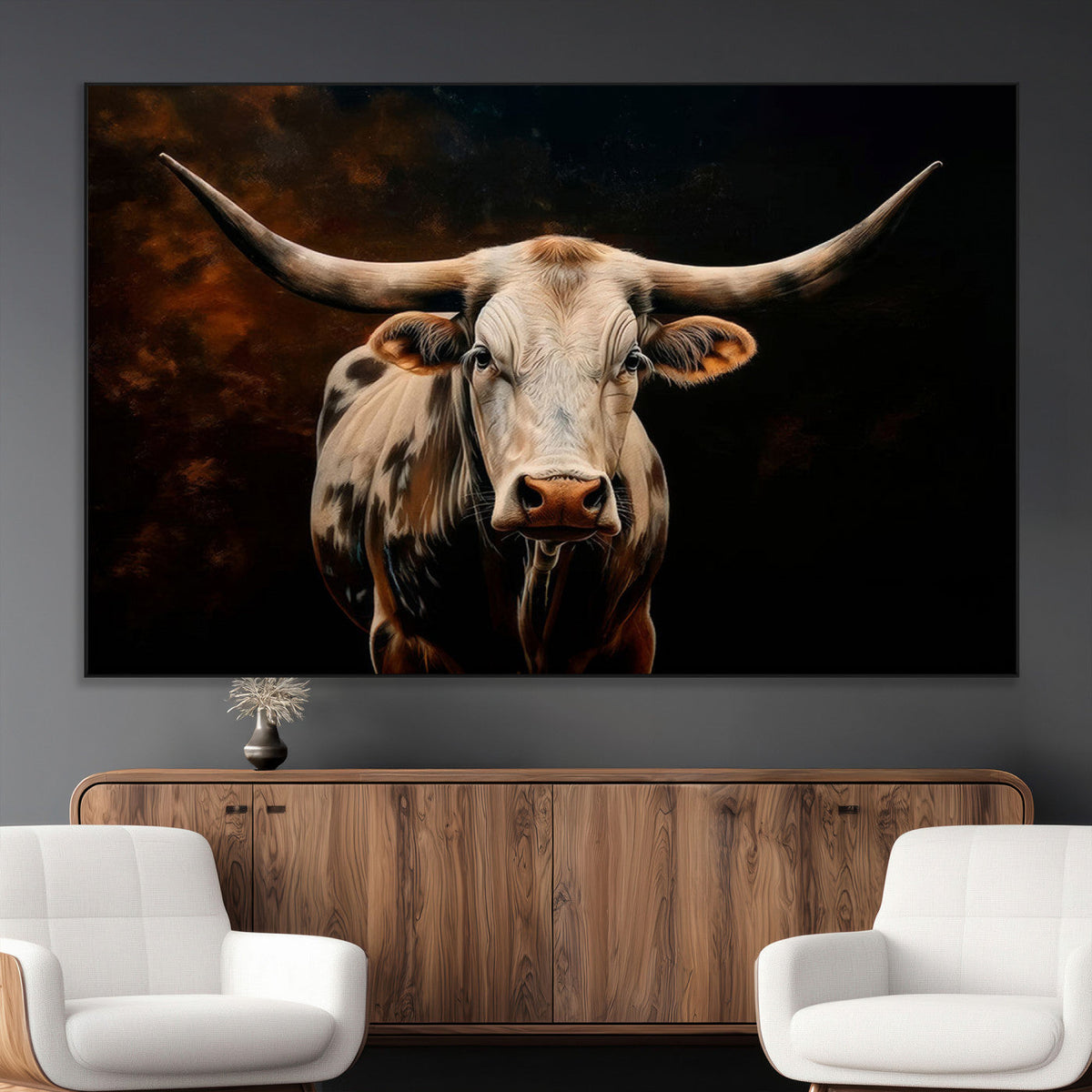 Texas Longhorn Wall Art | 3-Panel Large Texas Longhorn