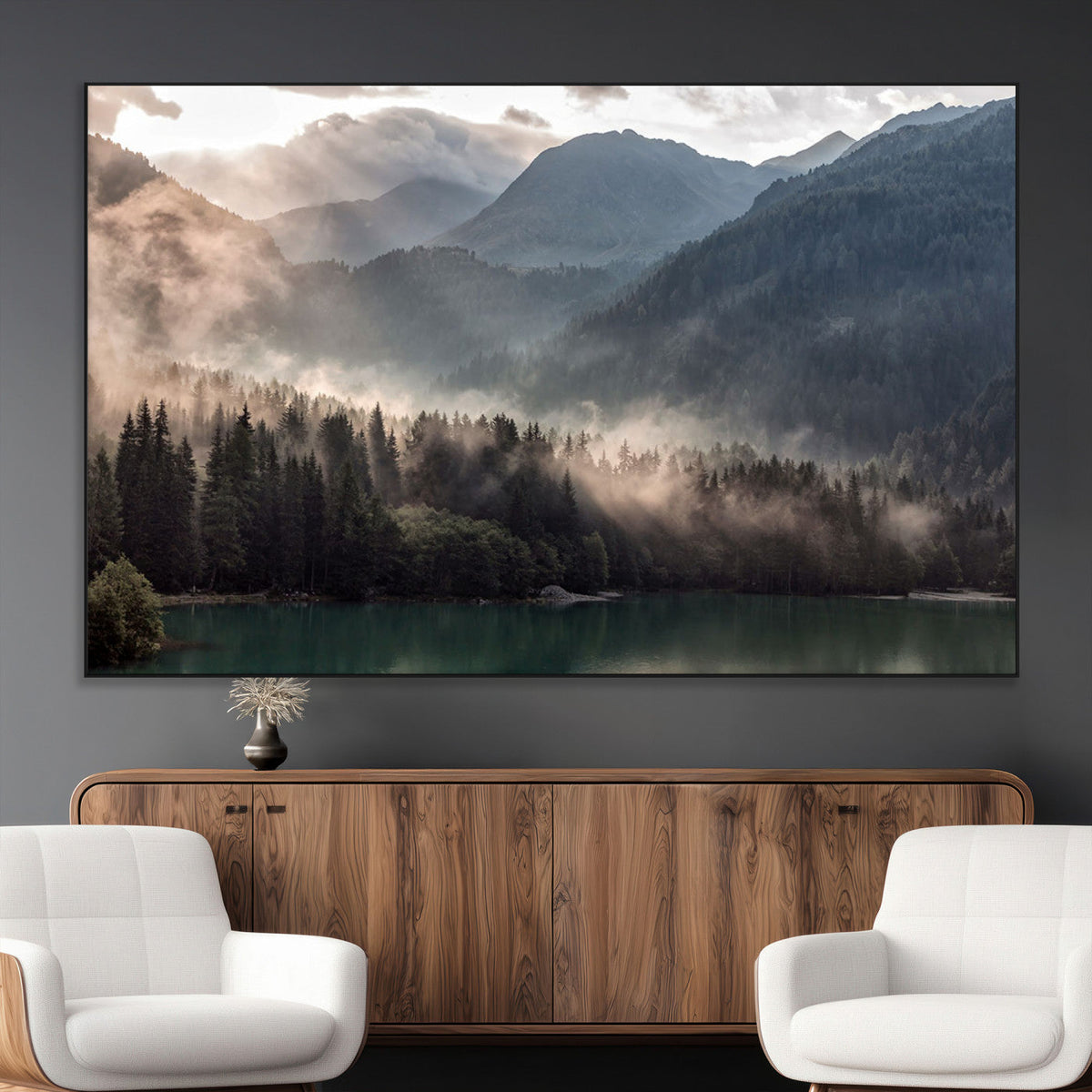 Foggy Mountain Canvas Print Forest Wall Art