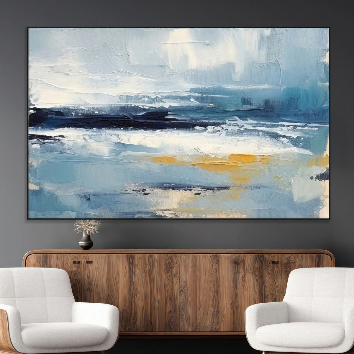 Abstract Ocean Canvas Wall Art - Coastal Blue and Gold