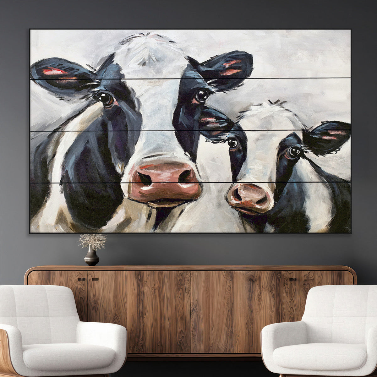 Vintage Baby and Mom Cattle Wall Art Canvas Print