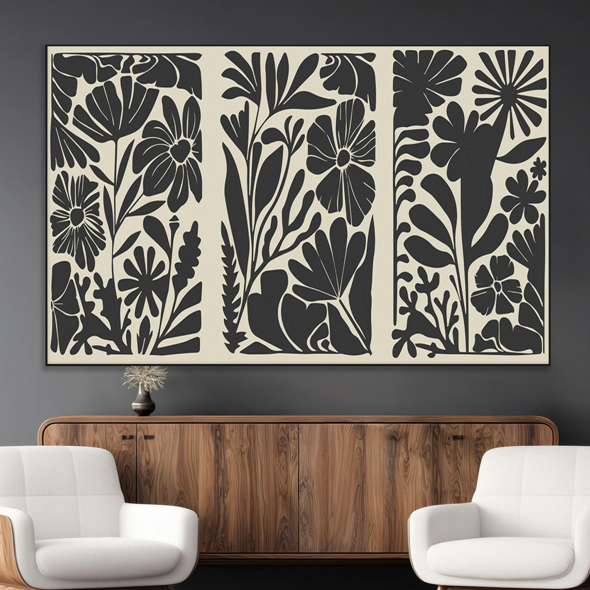 Modern Botanical Wall Art - Floral Black and White Canvas