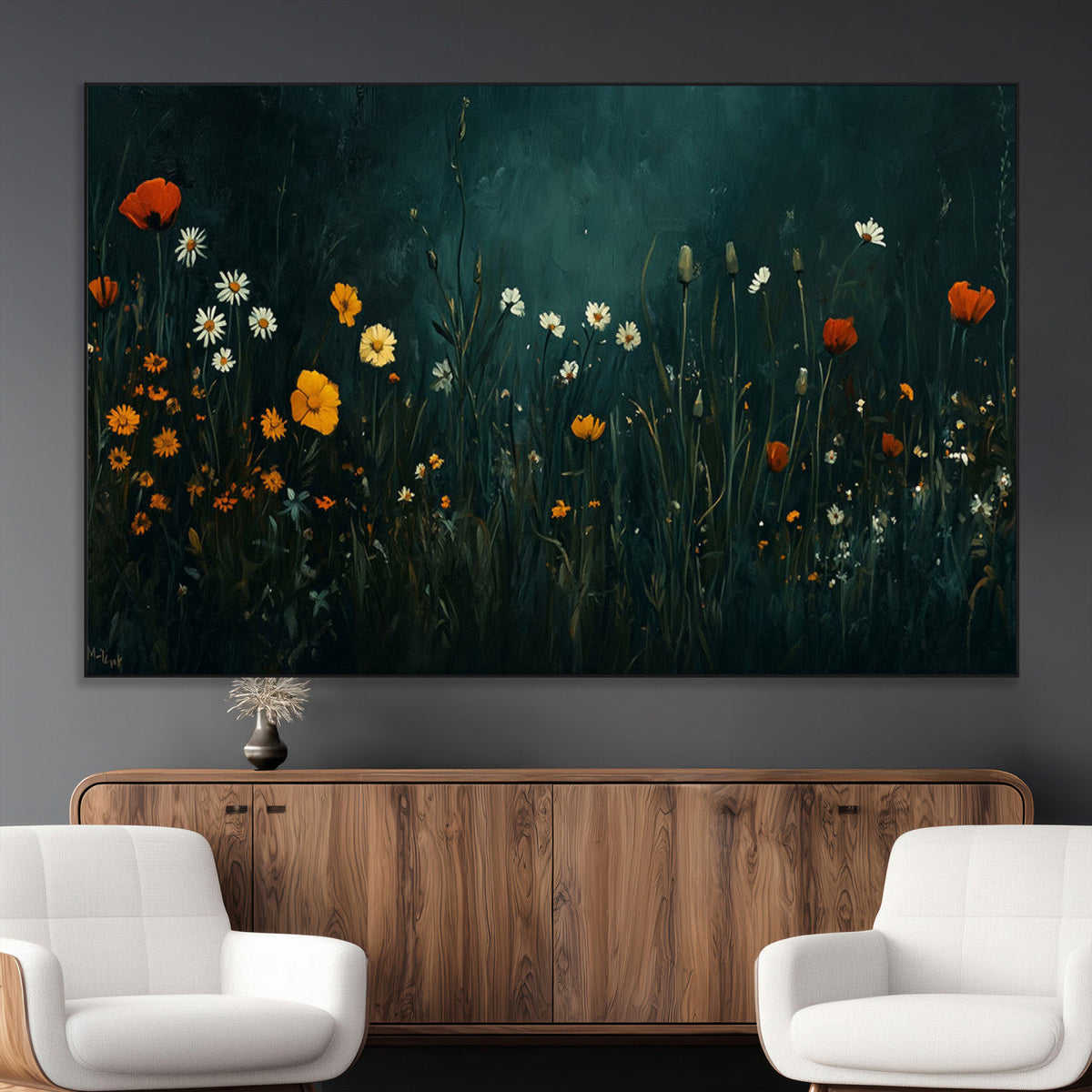 Framed Wildflower Field Wall Art, Framed Vintage Botanical