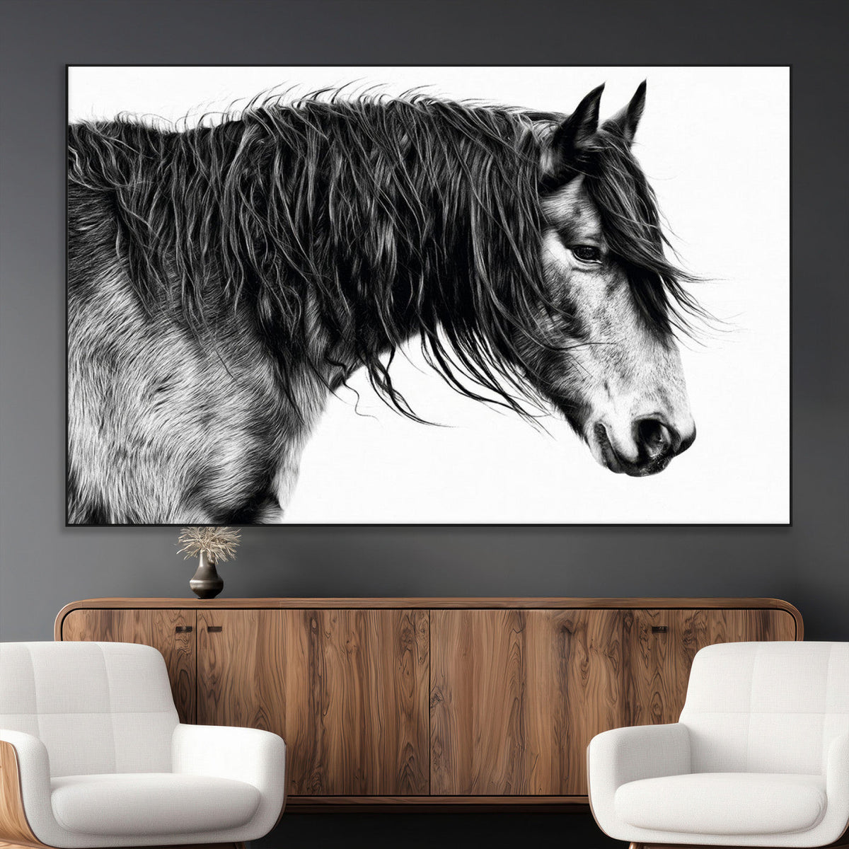 Black Horse Wall Art Canvas Print – Elegant Farmhouse Decor