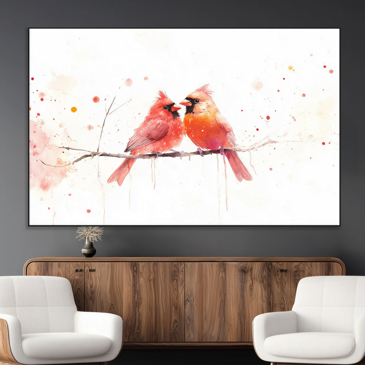 Cardinal Bird Canvas Wall Art - Male and Female Cardinal