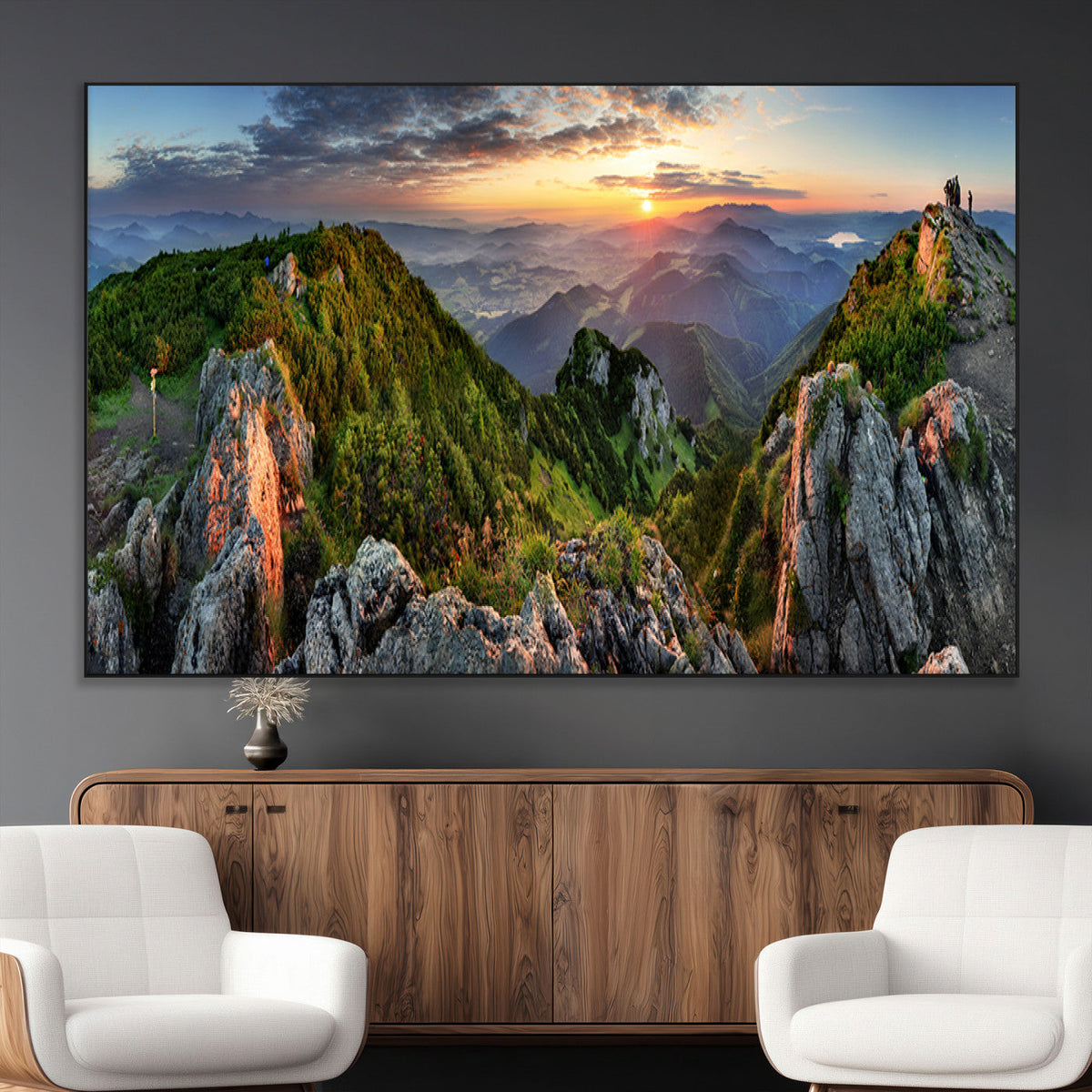 Mountain Sunset Panoramic Wall Art Canvas Print – Framed