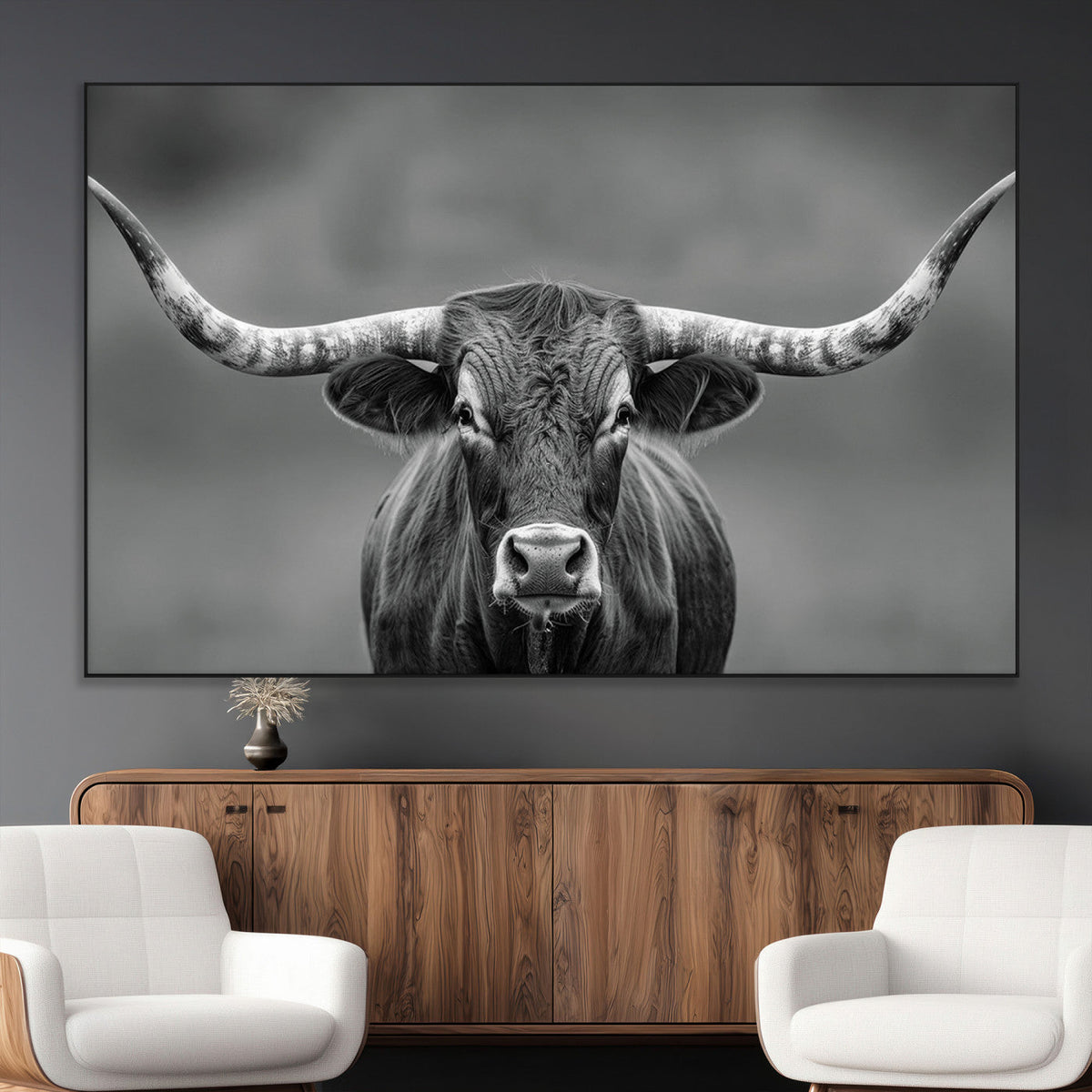 Texas Longhorn Wall Art Canvas Print – Framed Western Bull