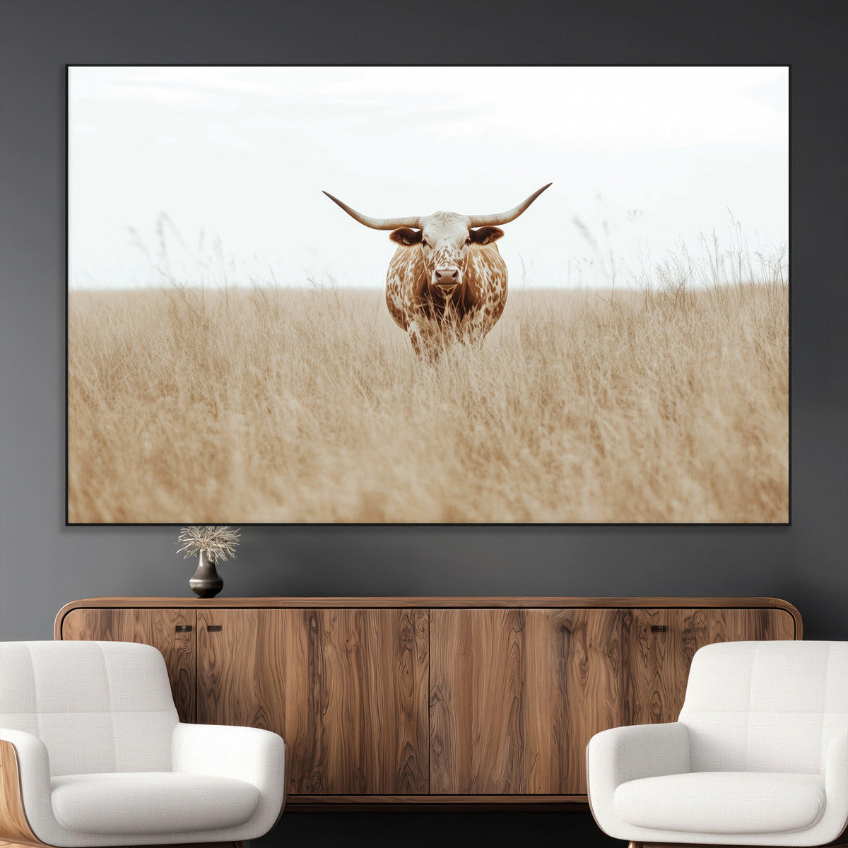 Texas Longhorn Wall Art Canvas Print – Framed Lone Cattle