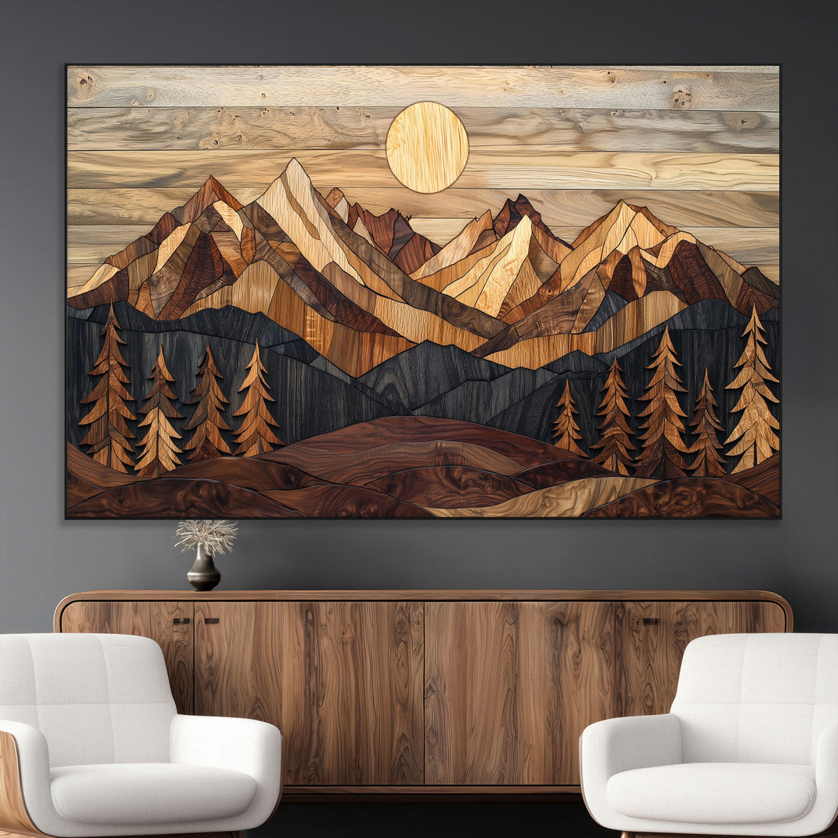 Wood Mountain Landscape Wall Art Canvas Print – Framed