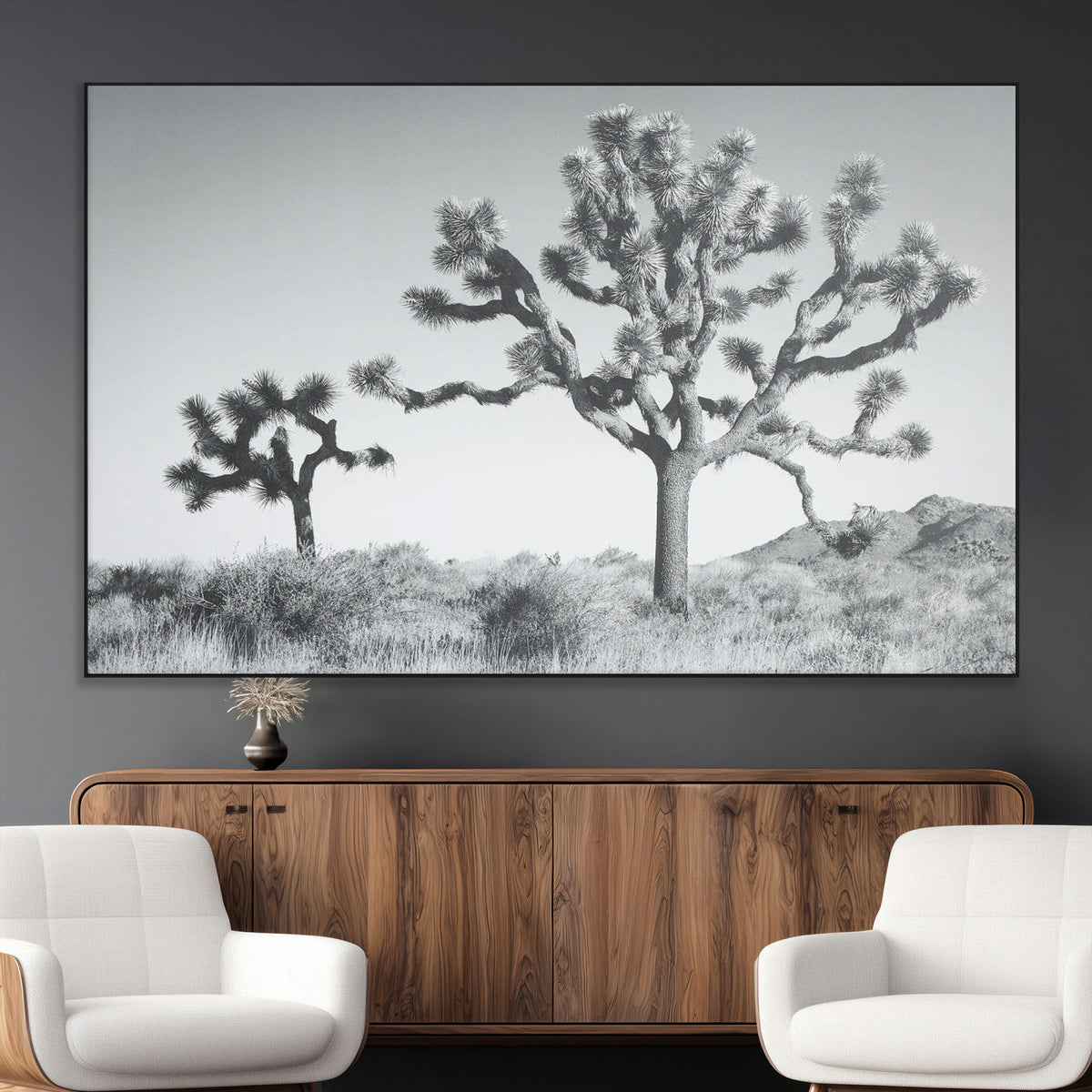 Joshua Tree Wall Art Canvas Print – Framed Black White