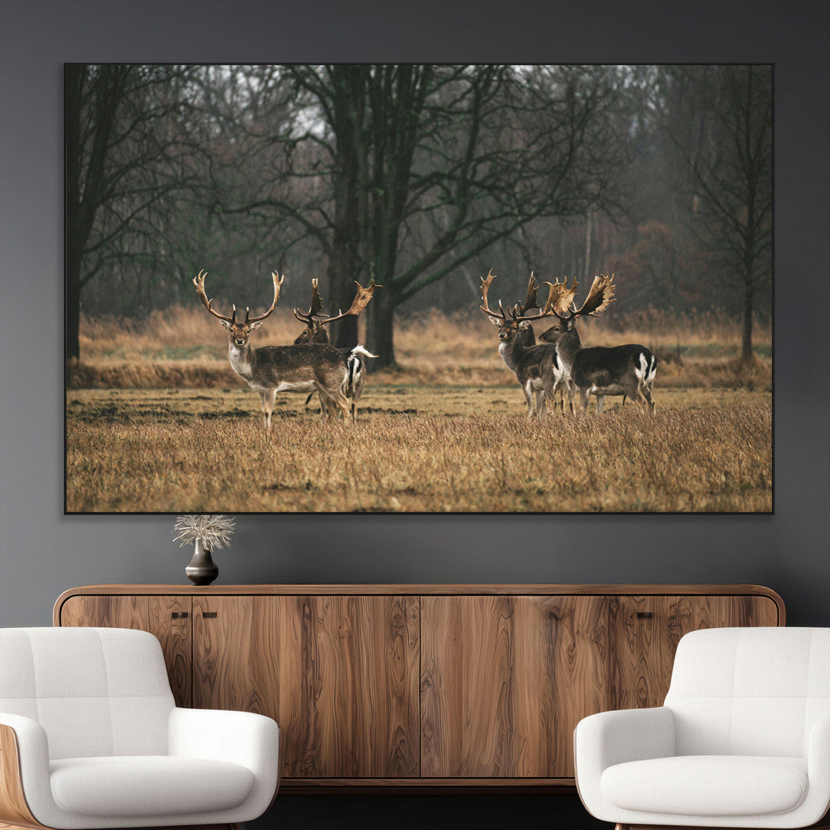 Deer Wall Art Canvas Print – Framed Rustic Wildlife Stags
