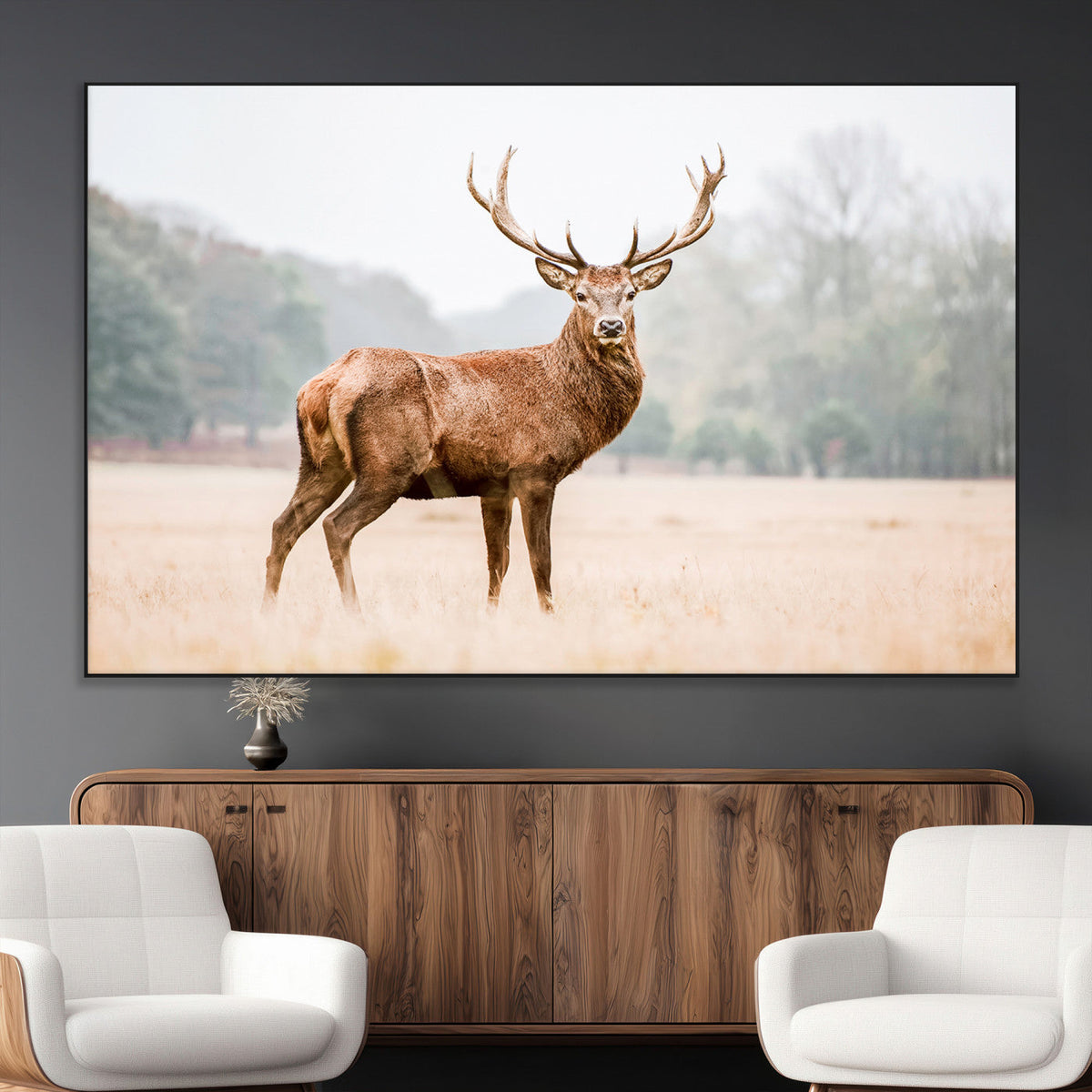 Vintage Wildlife Wall Art Canvas Print – Misty Landscape