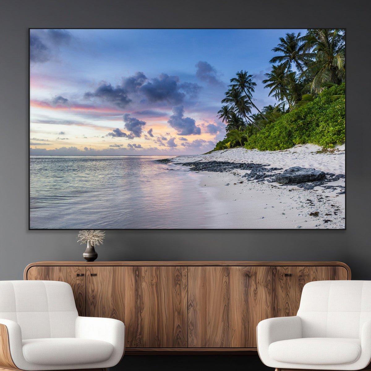 Tropical Beach Wall Art Canvas Print – Framed Sunset Glow