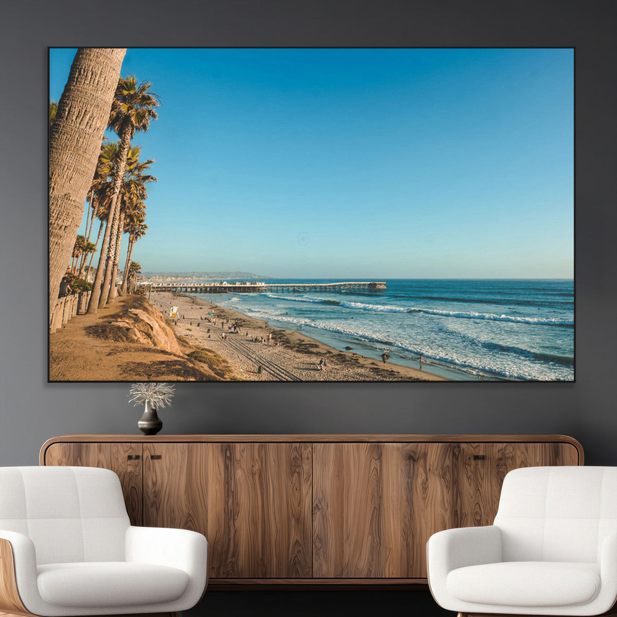 Scenic Beach Wall Art Canvas Print – Tall Palm Trees, Sandy