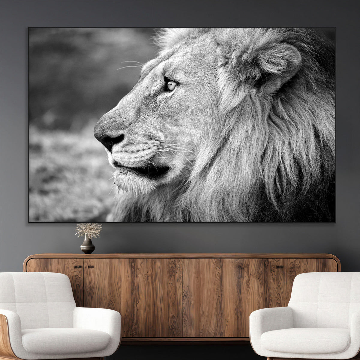 Lion Wall Art Canvas Print – Framed Majestic Wildlife