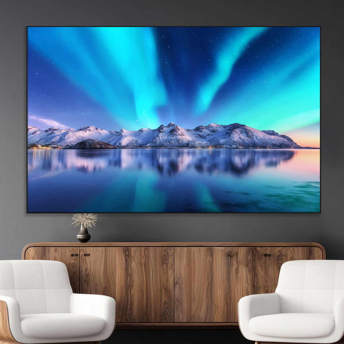 Northern Lights above Mountain Wall Art, Northern Lights