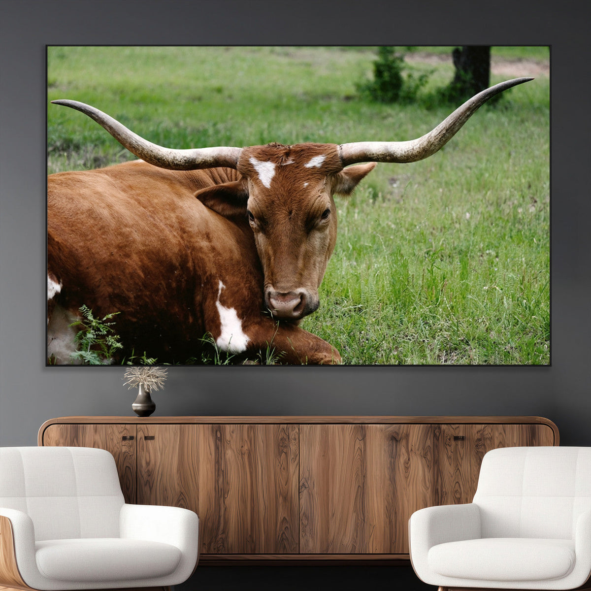 Longhorn Cow Animal Wall Art Canvas Print