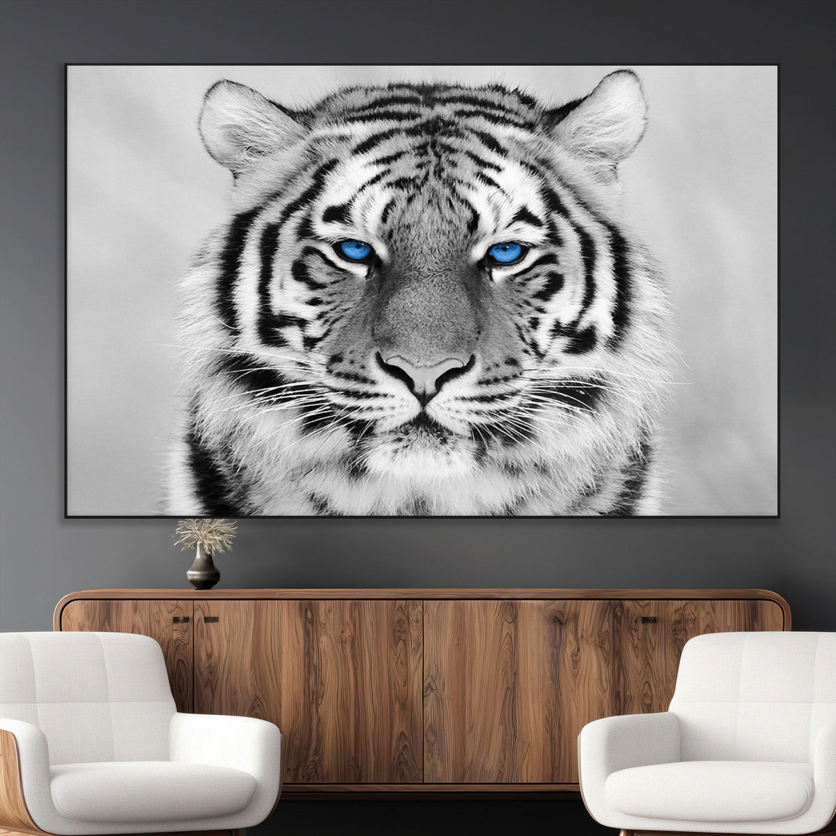 Black and White Tiger Wall Art Animal Canvas Print