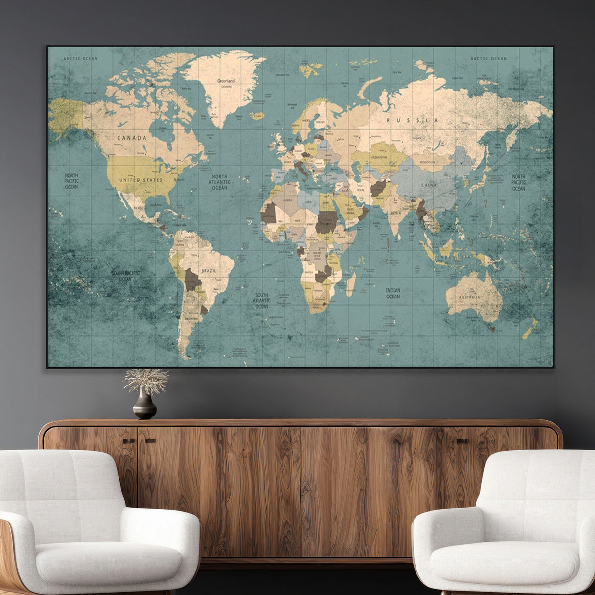 Classic World Map Canvas Print – Framed Vintage Map Wall