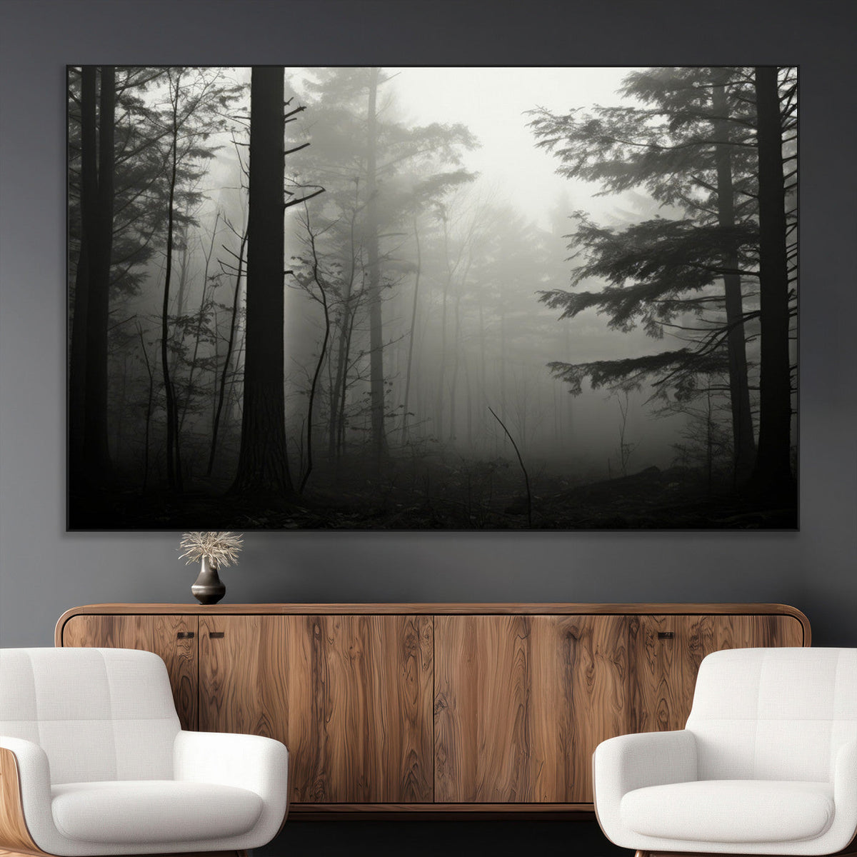 Misty Forest Wall Art Premium Canvas Print a Foggy and