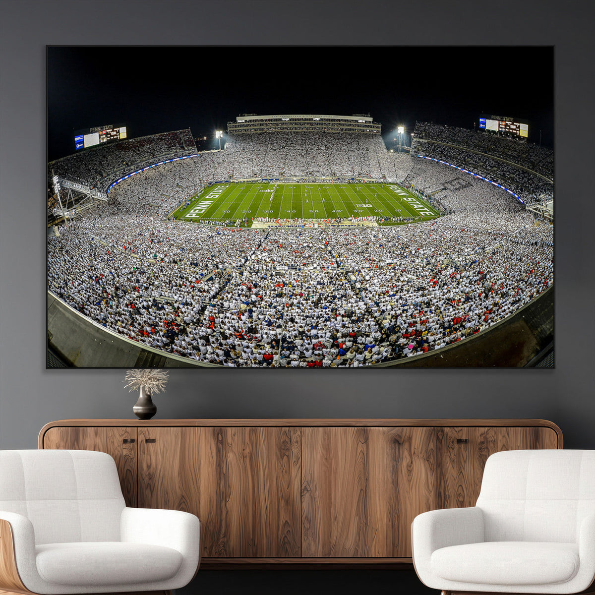 Beaver Stadium Night Game Triple Canvas Wall Art - Penn