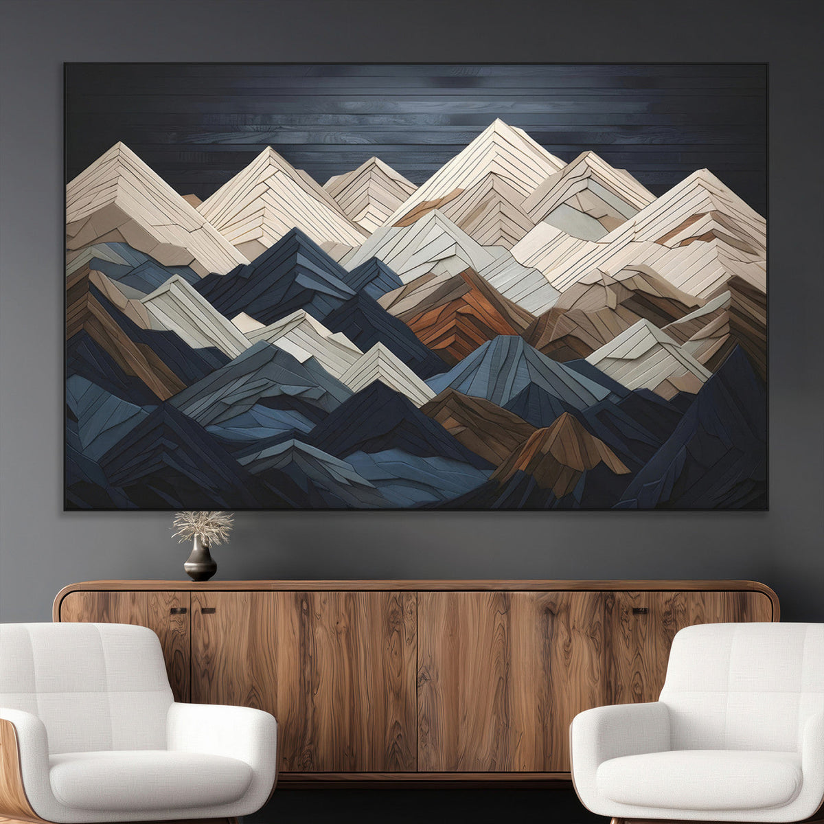 Mountain Wall Art – Modern Geometric Landscape Canvas Print,