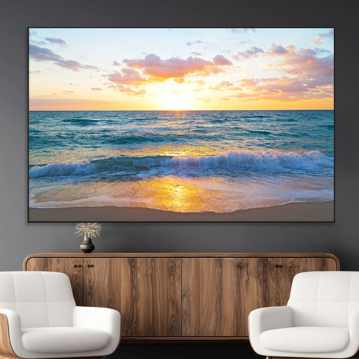 Golden Sunset Over Ocean Waves - Serene Coastal Triptych