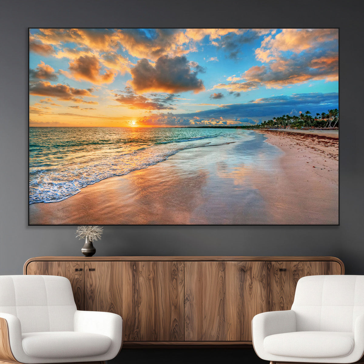 Serene Beach Sunset Wall Art | Coastal Ocean Canvas Print |