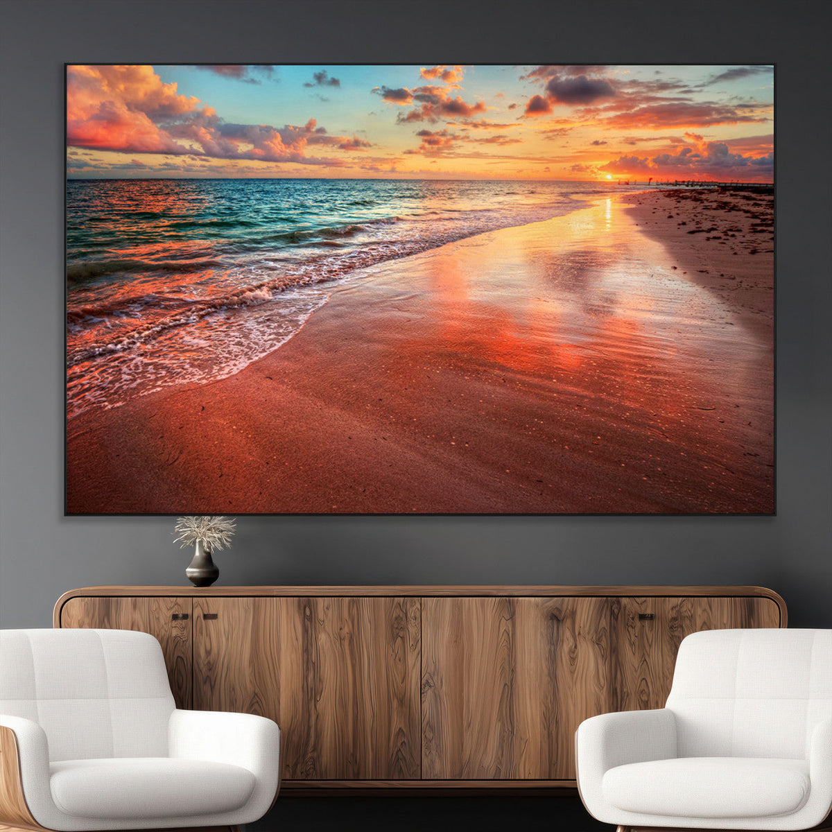 Sunset Beach Wall Art | Ocean Canvas Print | Coastal Wall