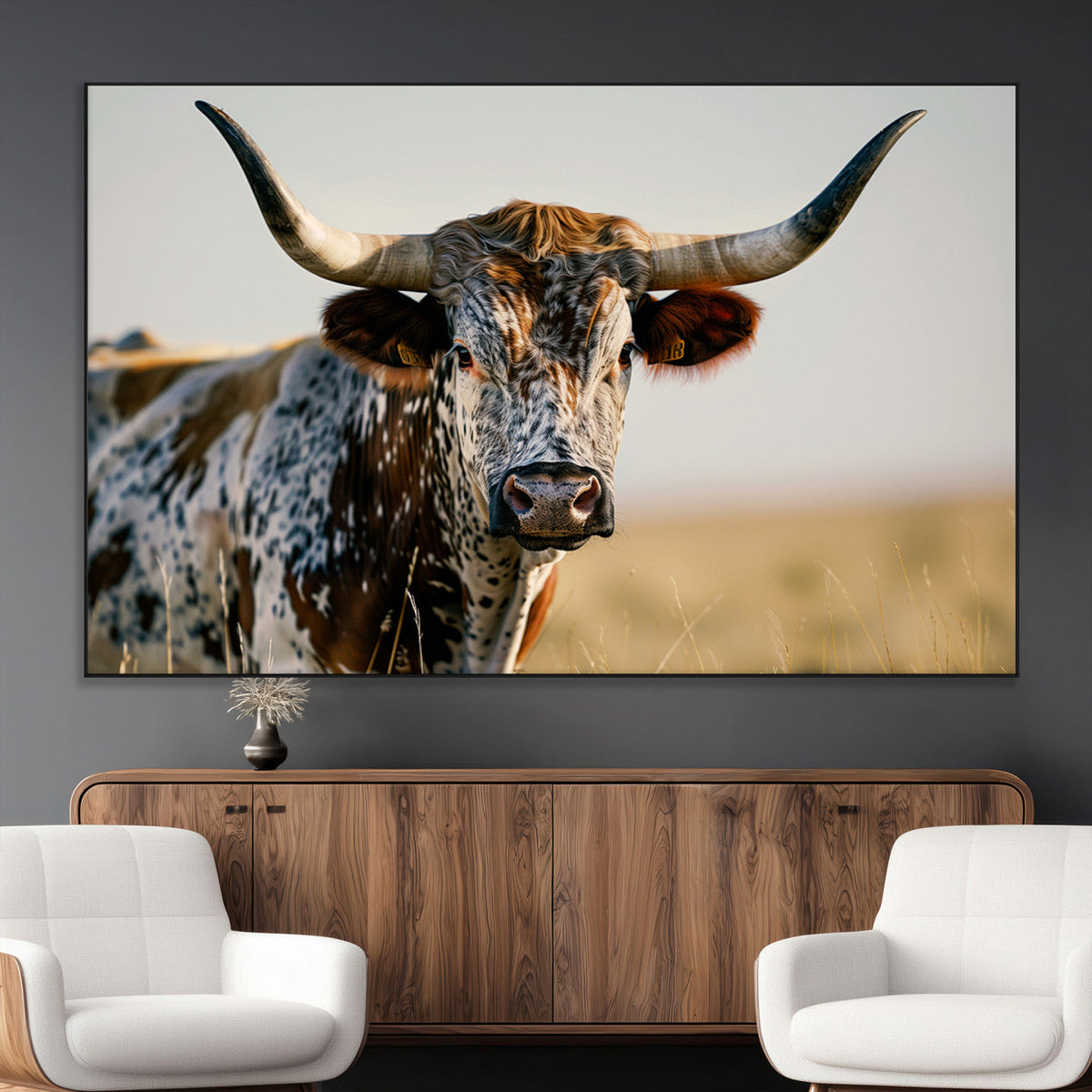 Texas Bull Longhorn Wall Art Canvas Print for Farm House