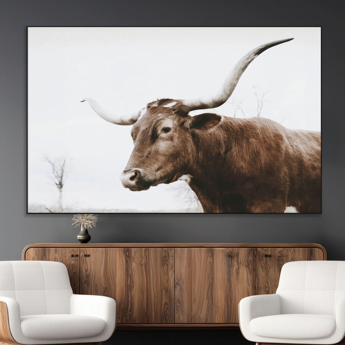 Rustic Bull Wall Art Canvas Print – Modern Longhorn