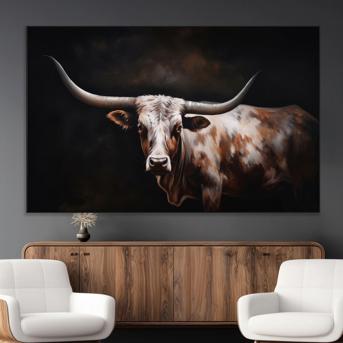 Texas Longhorn Wall Art Canvas Print | Western Ranch Decor |