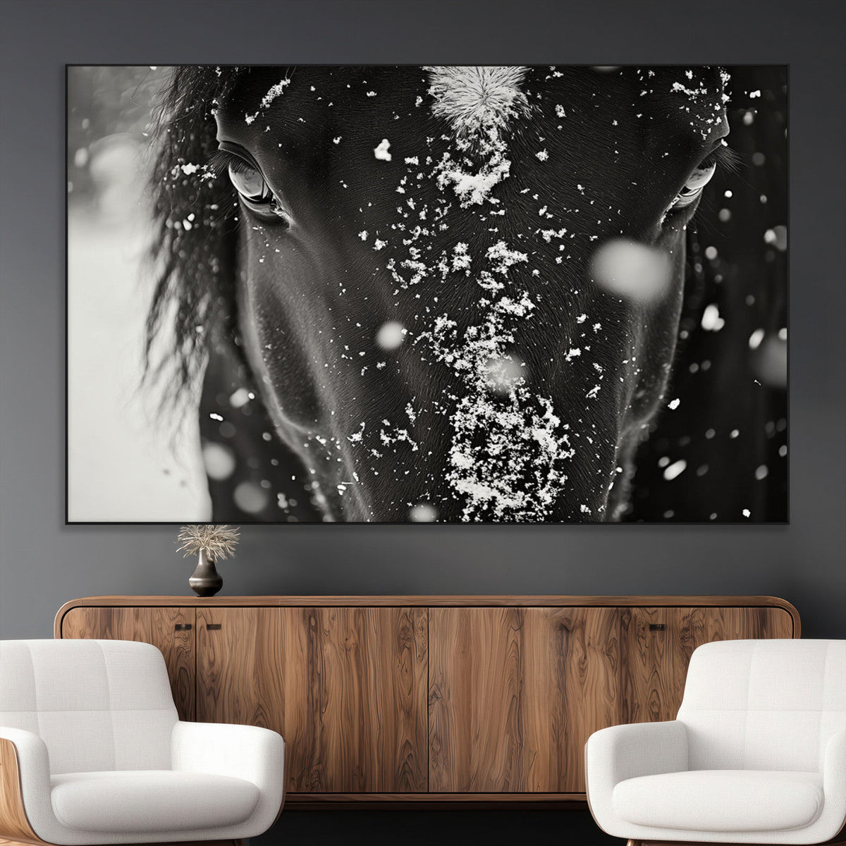 Winter Horse Snow Wall Art Canvas Print