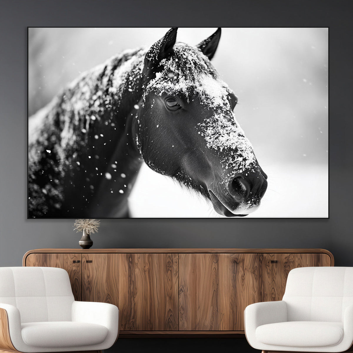 Horse Canvas Print - Winter Horse Snow Wall Art Canvas Print