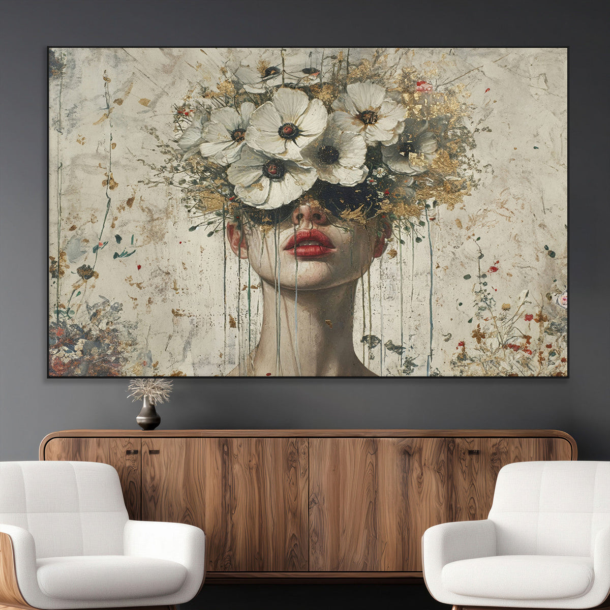 Abstract Floral Women Patel Wall Art Canvas Print